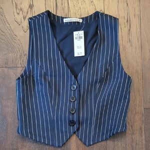 Abercrombie & Fitch Navy Blue Pinstripe Button Vest
